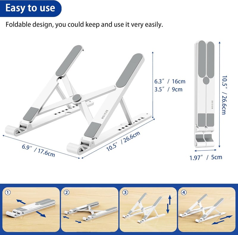 BESIGN LS01 Pro Ergonomic Laptop Stand, Plastic Laptop Riser, Portable and Adjustable Notebook Computer Holder Compatible with 10-14" Laptops (White) - Image 5
